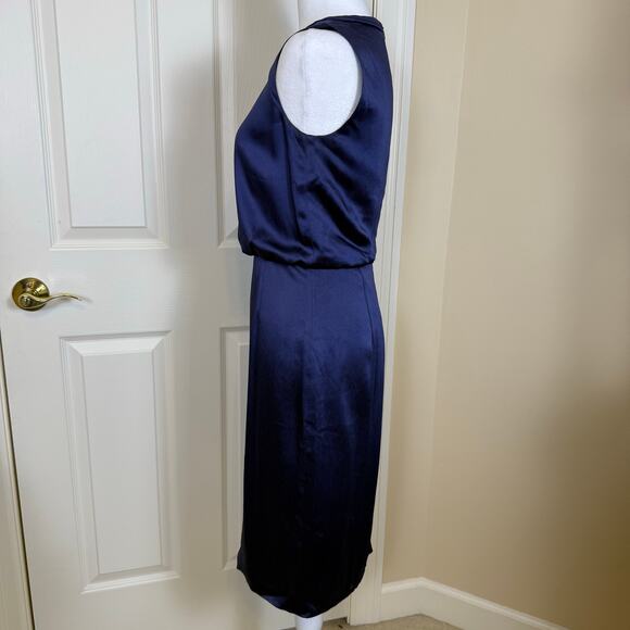 Boss Hugo Boss Navy Sleeveless Pleated Blouson Sheath Dress Sz 10 EUC Career - Picture 6 of 11